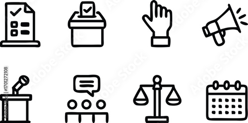 Politics and Law Icons Set document checklist 
