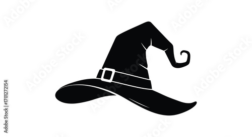 a classic witch hat with wide brim and buckle detail