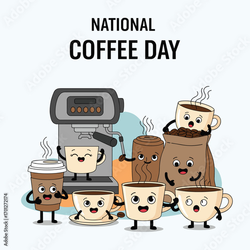Celebrating national coffee day with adorable cartoon characters and delicious brews enjoy every sip