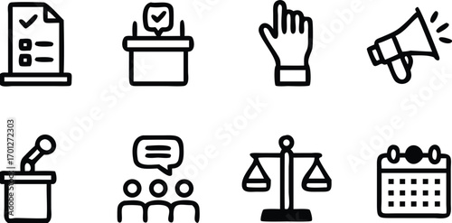 Politics and Law Icons Set document checklist 
