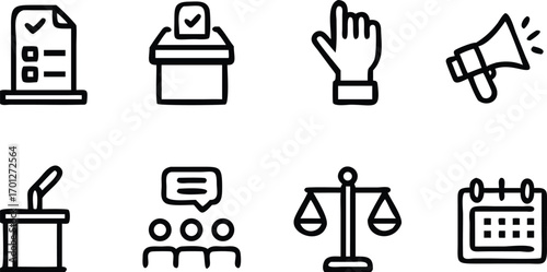 Politics and Law Icons Set document checklist 
