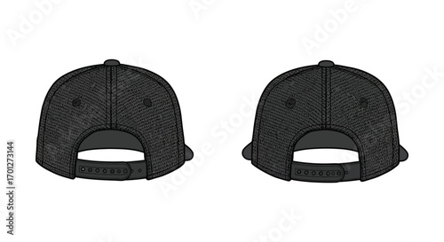 two black baseball caps shown from rear view angle