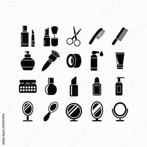 Makeup Beauty Cosmetic Tools Fashion Salon Icons Set Vector Illustration