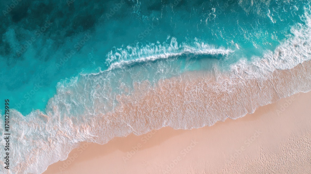 Fototapeta premium coastline. Aerial view of a tropical coastline, capturing the serene beauty of ocean and sand. travel magazines, destination branding, designed for outdoor magazines and nature guides.