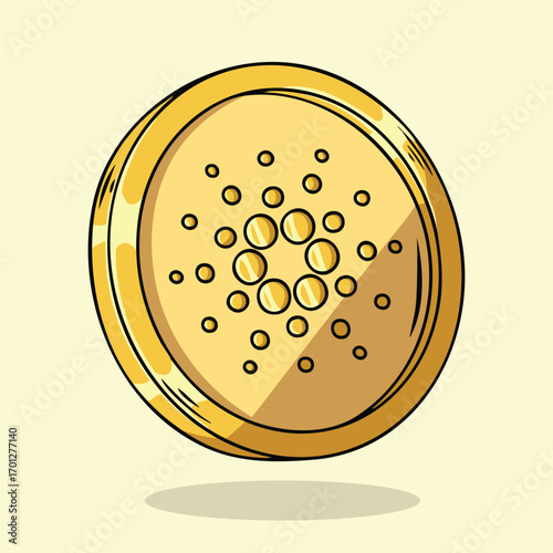 Cardano Cryptocurrency Gold Coin Illustration