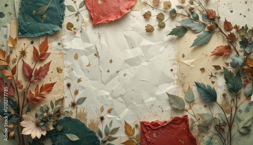 Autumn Leaves and Paper on Rustic Background in Warm Tones
