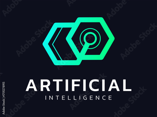 Artificial intelligence with twisted infinity double hexagon futuristic technology Analysis logo vector design concept. AI technology logotype symbol for advance technology, tech company, ui, network.