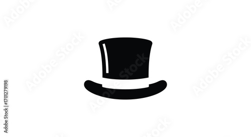 a classic black top hat with curved brim on white background