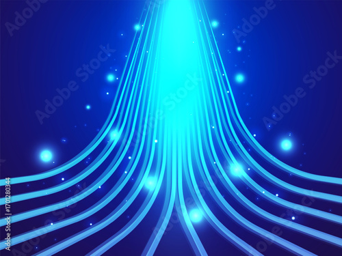 Artificial intelligence with Abstract curved Growth up network lines Moving and light blue effect on dark blue background vector design concept. AI technology for advance technology, new tech, website