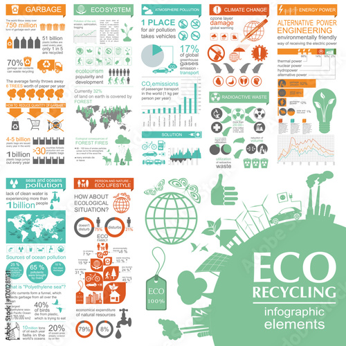 Ecological environmental protection visual information charts and vector graphics