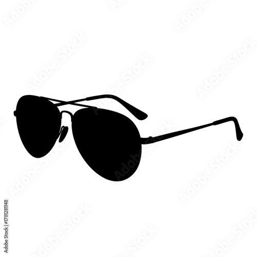 Black aviator sunglasses silhouette isolated on white background