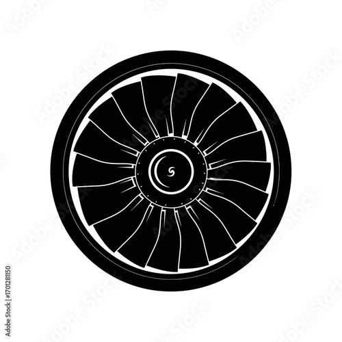 Jet engine turbine fan blades silhouette isolated on white background