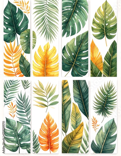 Tropical leaf patterns in vibrant colors