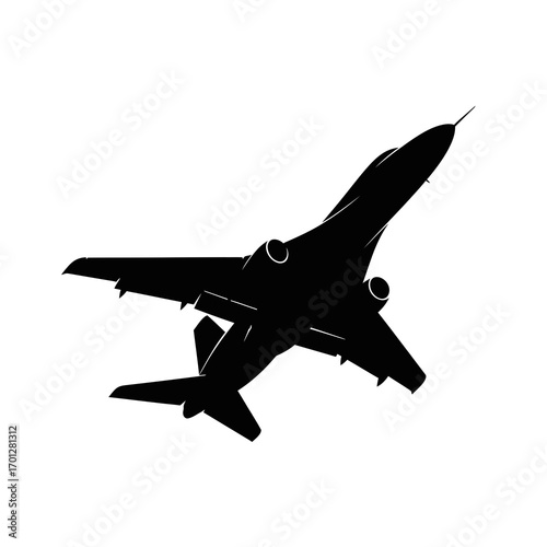 Black silhouette of a commercial airplane taking off isolated on white background