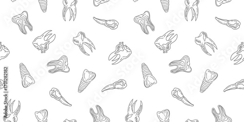 doodle Teeth Pattern background. doodle tooth pattern background. dental seamless pattern background.