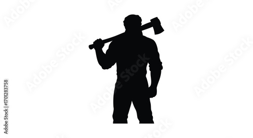 a man holding an axe over shoulder silhouette