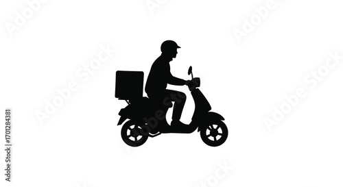 delivery person riding scooter with box silhouette