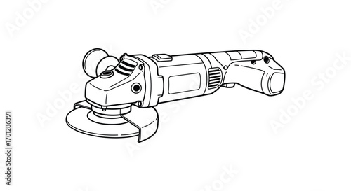 angle grinder tool shown in detailed outline silhouette
