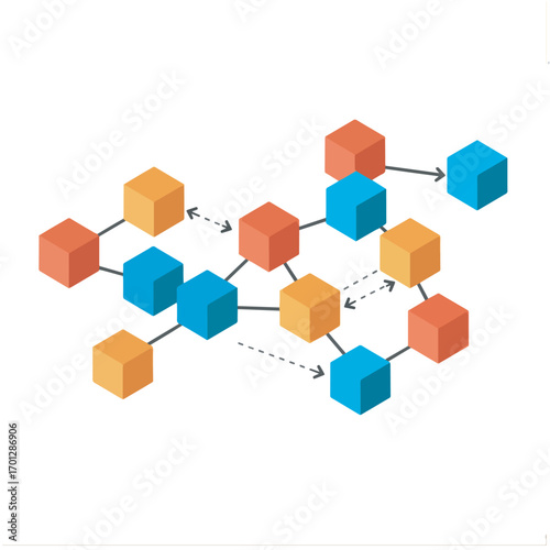 Conceptual illustration representing a blockchain network with interconnected data blocks forming a decentralized system