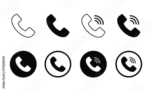 Set of Phone Icons Isolated on White Background – Communication Vector Illustration