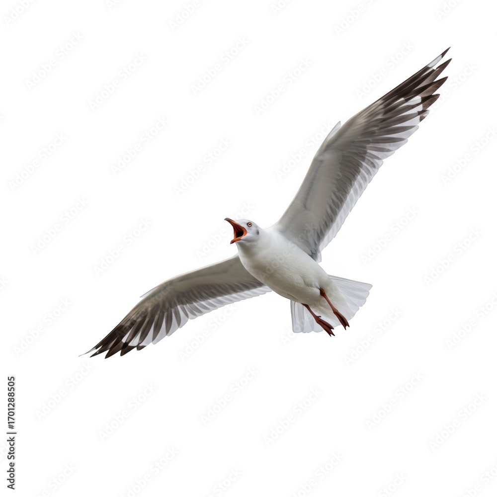 Fototapeta premium Seagull in flight isolated on transparent background, a symbol of freedom and nature