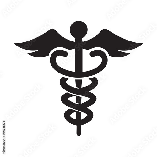 Black and white illustration of the caduceus symbol