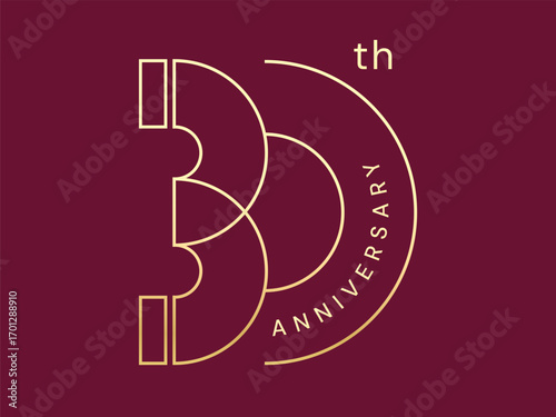 30th Anniversary luxury gold celebration with minimalist slim numbers logo typography vector design concept. Thirty Years anniversary gold template for celebration event, invitation, greeting card.