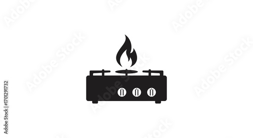 a stove with flame depicted in simple silhouette