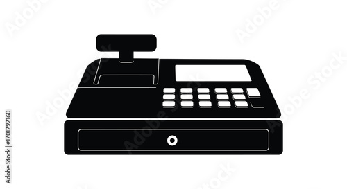 cash register depicted in simple black silhouette