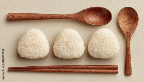 Rice Balls and Wooden Utensils