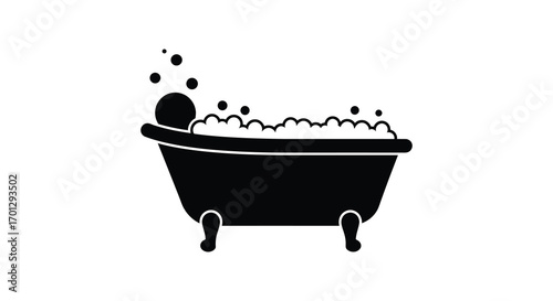 a relaxing bath scene with bubbles and legs silhouette