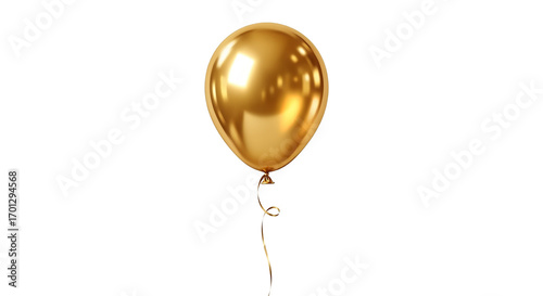 Golden balloons with blue ribbons isolated on a white background for a happy birthday party celebration