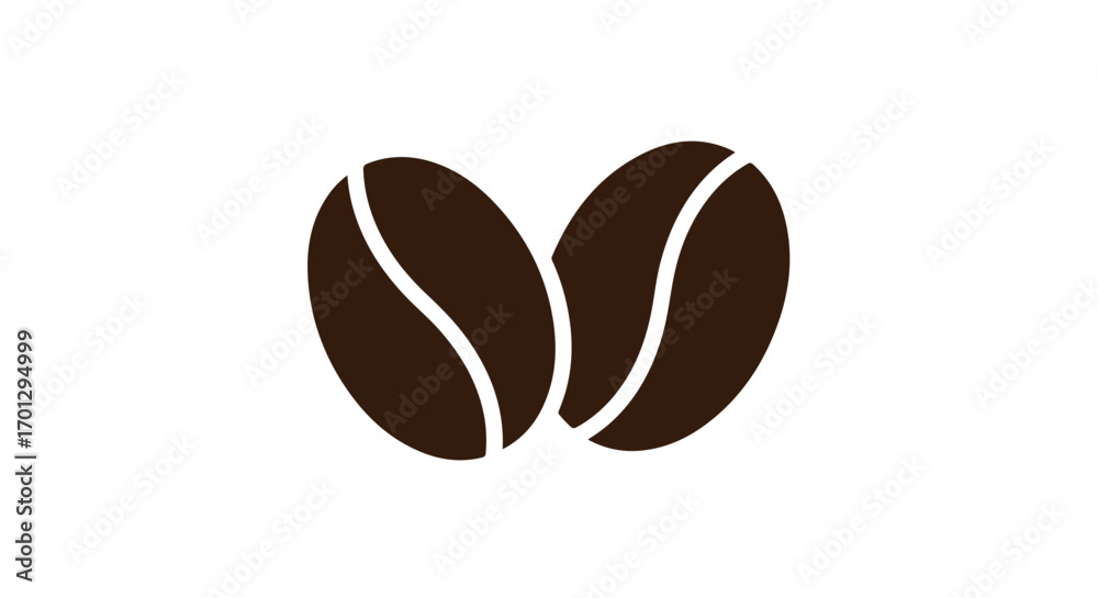 Obraz premium A simple graphic illustration showing two dark brown coffee beans against a white background, suitable for use in coffee-related designs and branding.