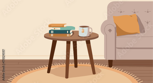 Cozy Reading Nook Still Life Illustration