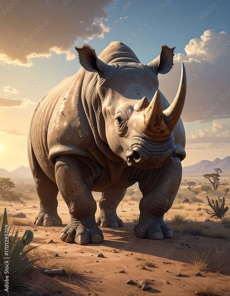 Fototapeta premium Majestic rhino in a desert landscape