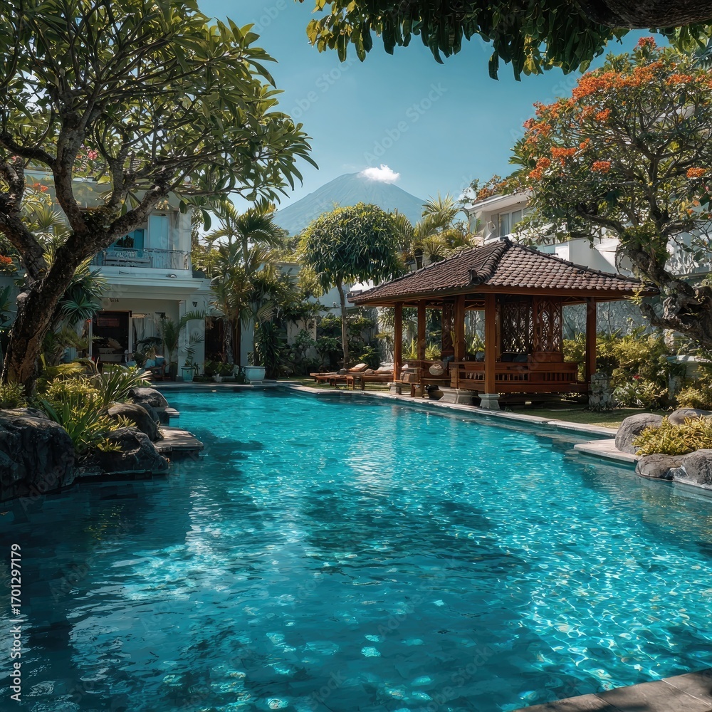 Fototapeta premium Resort Pool Under Sunny Sky