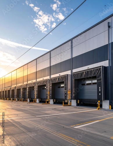 Industrial warehouse at sunrise