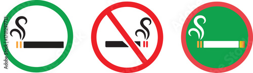 "Smoking and No Smoking Signs – Vector Icon Set "No Smoking and Smoking Area Circle Icons – EPS Illustration" "Cigarette Icon with Green and Red Signs – Vector Pack