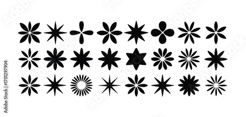 Minimalist Geometric Vector Collection,  Brutalist Style Icons and Basic Shapes Set Featuring Abstract Forms, Signs, and Design Elements for Contemporary Graphic Design Use