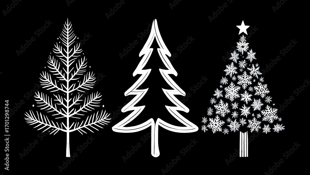 Obraz premium Christmas trees sketch on black