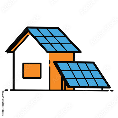 flat vector Modern home with solar panels, clean energy future