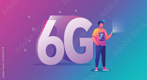 A vibrant illustration showcasing the concept of 6G technology. EPS Vector