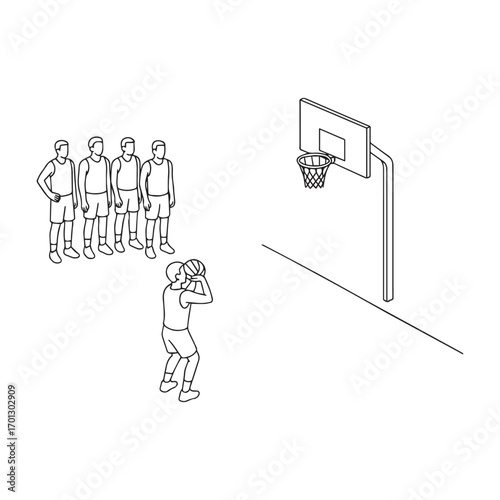 vector sketch illustration of basketball player prepares to take a free shot