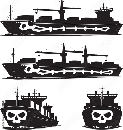 Skeleton Cargo Ship Vector Art Collection container ship bones