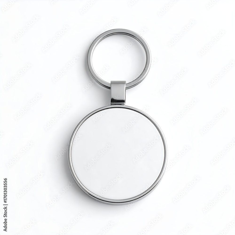 Fototapeta premium Blank metal keychain mockup; white background