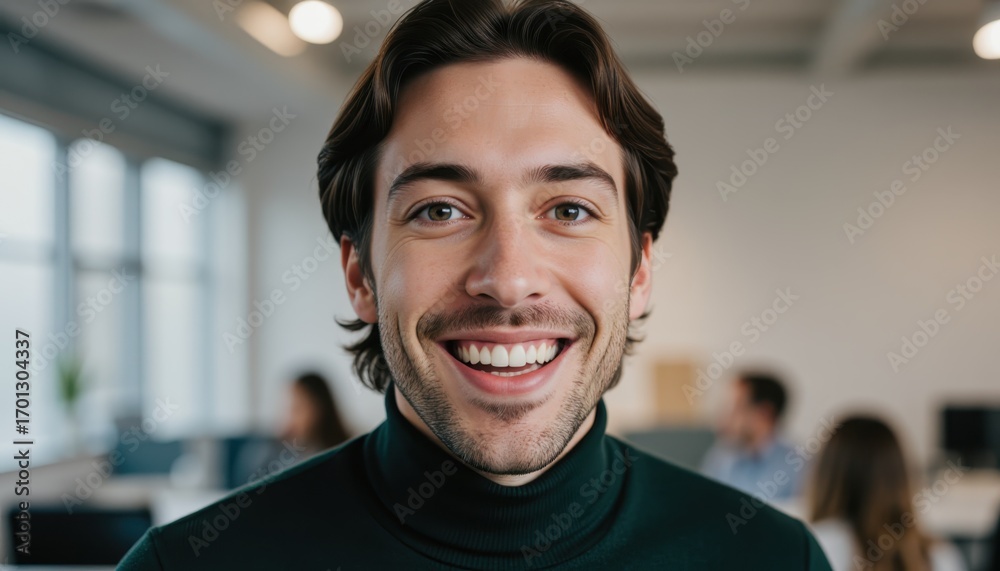 Fototapeta premium Positive business interaction office setting portrait image professional environment engaging viewpoint smiling concept
