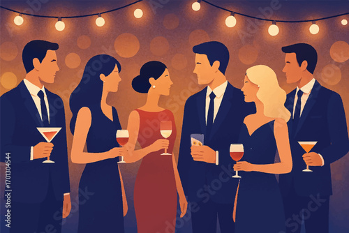 Elegant Evening Cocktail Party With Friends in Formal Attire