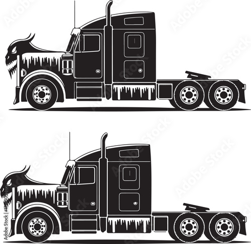 Black And White Semi Trucks With Dragon Head Grille Design tractor trailer