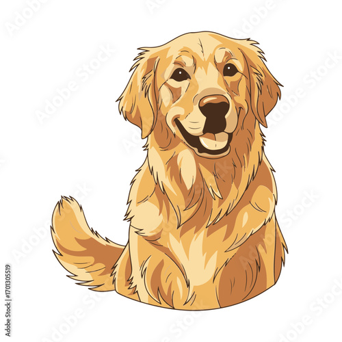 Golden Retriever, cartoon vector illustration, isolated on white transparent background
