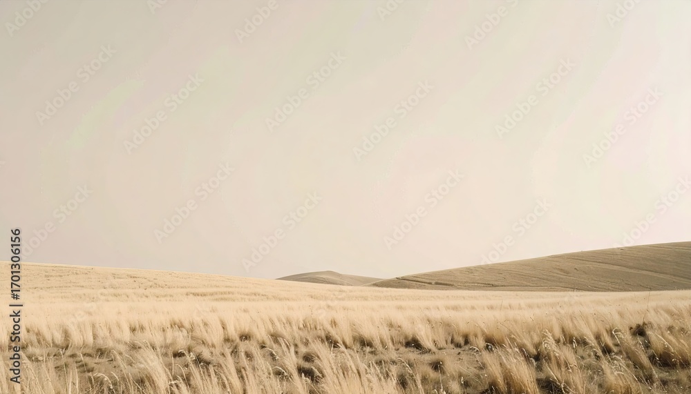 Fototapeta premium Neutral Tone Landscape: Expansive Beige Field Under Pale Sky